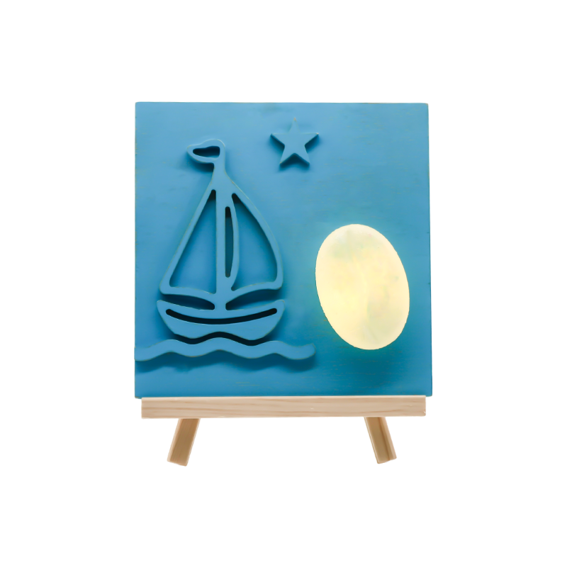 Kulay Karagatan Sailboat Bamboo Carved Wood Lamp - Sail Shadow Baking