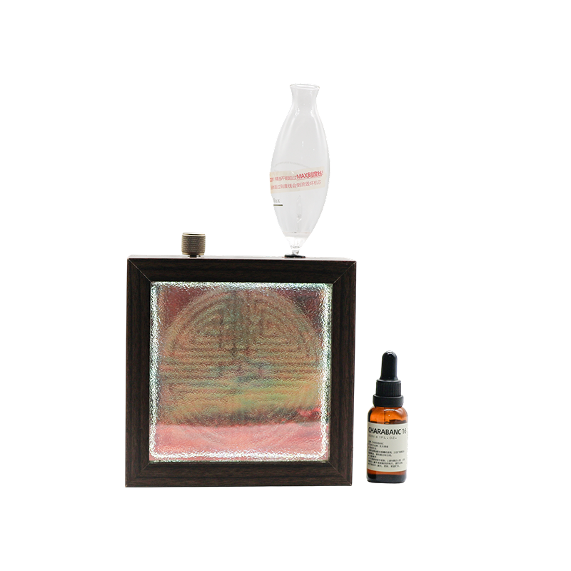 Dark solid wood frame top essential oil bottle longevity pattern aromatherapy lamp - longevity pattern