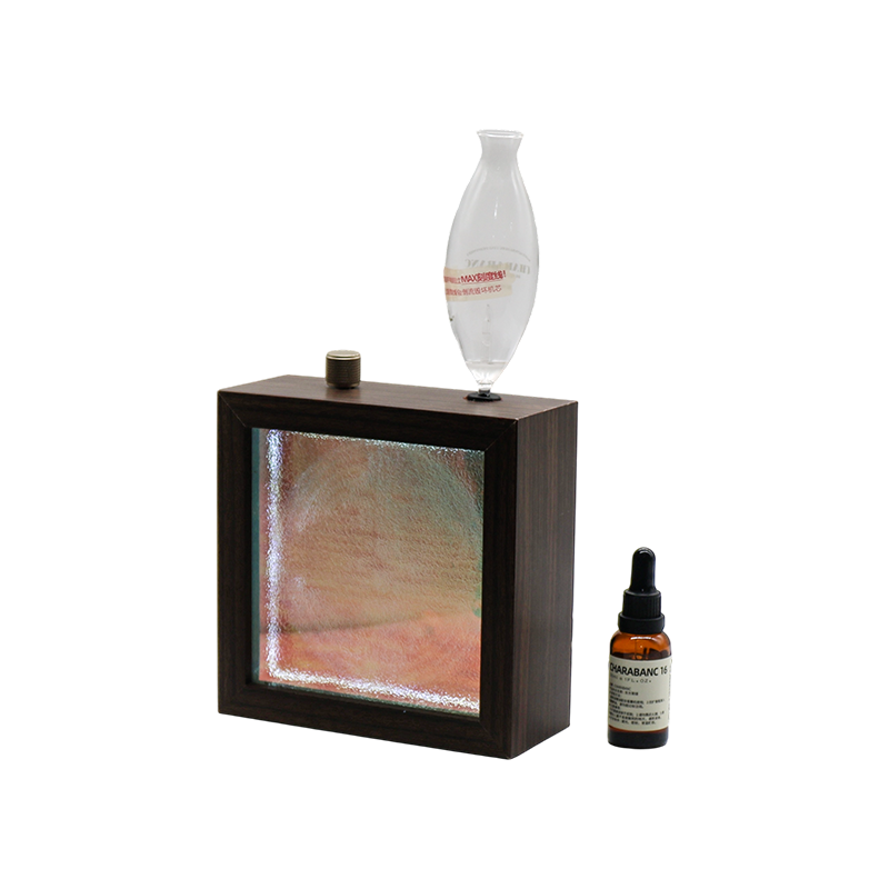 Dark solid wood frame top essential oil bottle longevity pattern aromatherapy lamp - longevity pattern