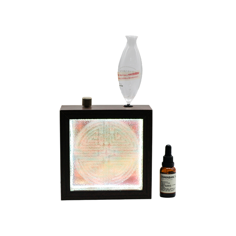 Dark solid wood frame top essential oil bottle longevity pattern aromatherapy lamp - longevity pattern
