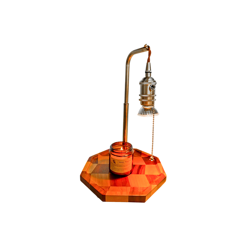 Retro Candle Warmer Lamp na May Tanso At Kahoy - Gilded Dawn