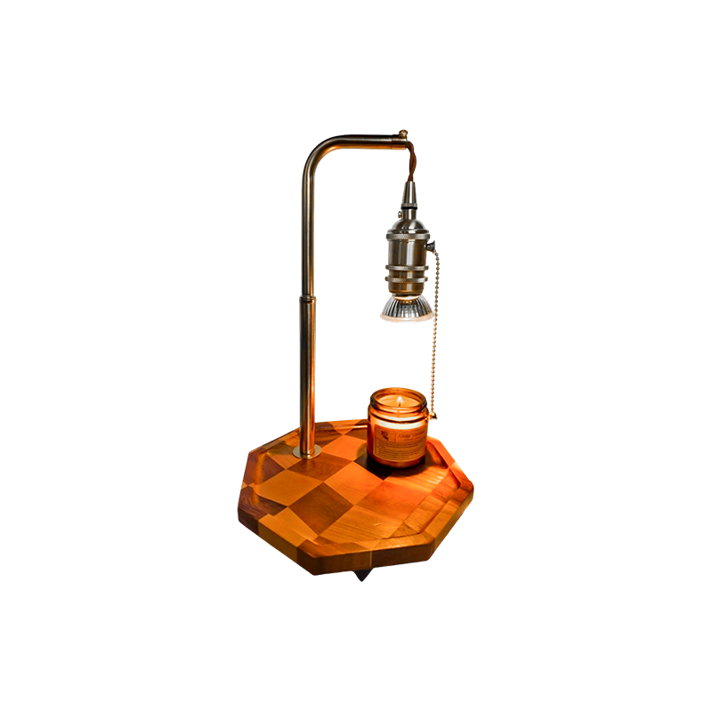 Retro Candle Warmer Lamp na May Tanso At Kahoy - Gilded Dawn